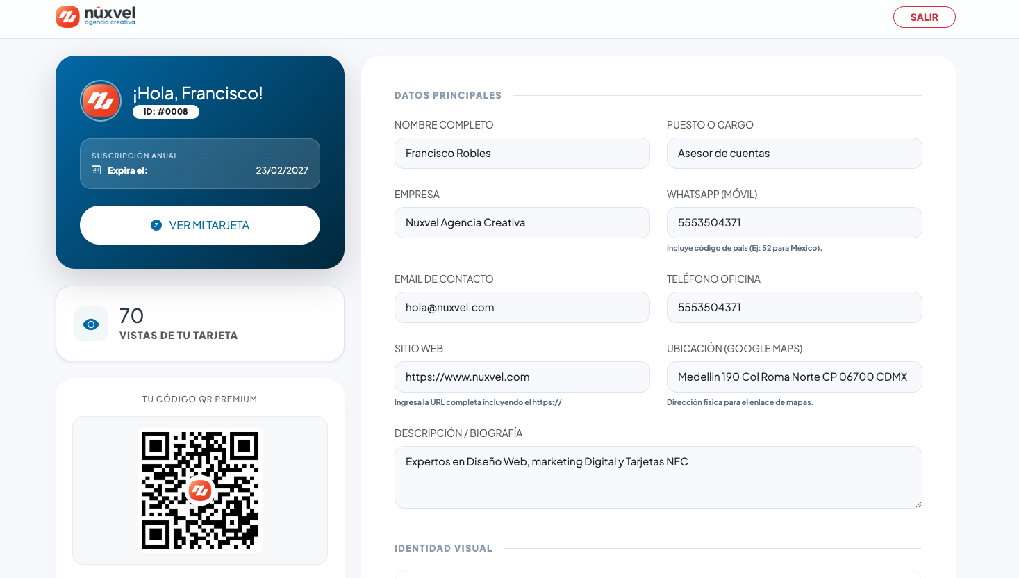 Dashboard Nuxvel Card